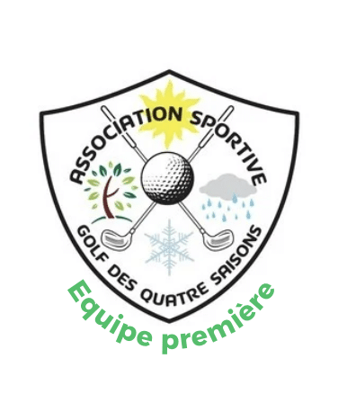 Logo de l'Association Sportive Golf des Quatre Saisons, mettant en avant une balle de golf entourée de symboles représentant les quatre saisons : soleil, pluie, neige et nuage. Le logo souligne l'engagement de l'équipe première dans la pratique du golf tout au long de l'année, reflétant une passion pour ce sport en toutes conditions climatiques. Design moderne et coloré, idéal pour promouvoir l'esprit sportif et l'adhésion à l'association.